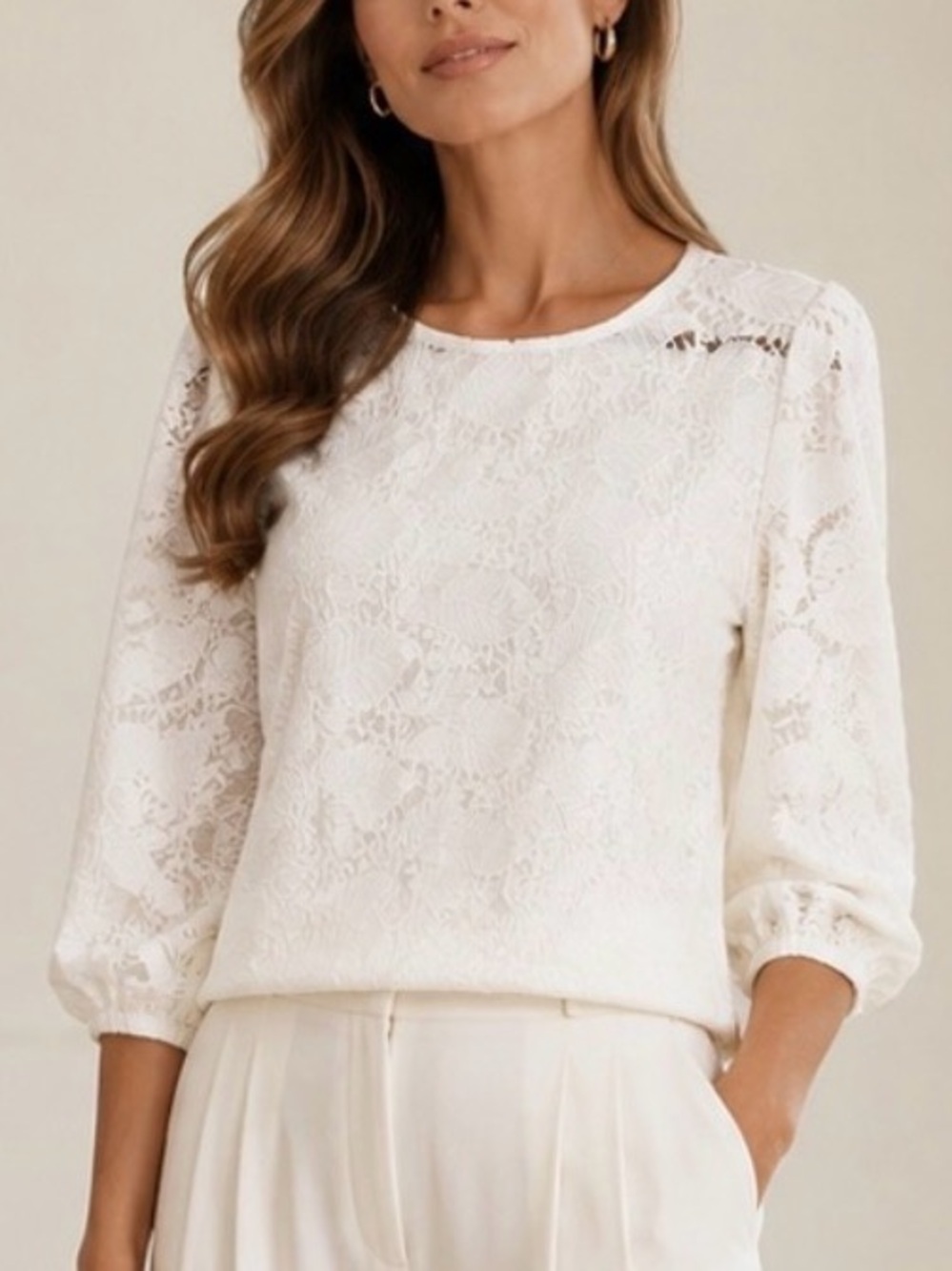 Women's Cream Wide-Leg Trousers with Elegant Pleats